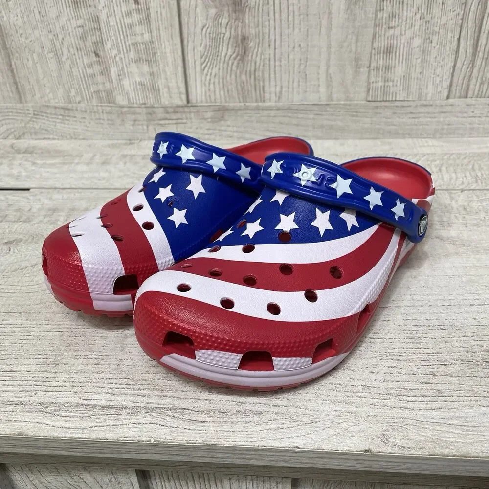 Crocs American Flag Clogs Men 8 Women 10 America Patriotic July 4th Red Blue New - Picture 3 of 10